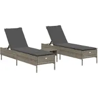 Syfax 3-tlg. Sonnenliegen-Set mit Auflage Grau Poly Rattan