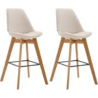 CLP 2er Set Barhocker Metz Stoff mit Rückenlehnen und Fußstütze | Farbe creme Gestell Farbe natur
