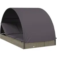 Syfax 2-Personen-Sonnenliege mit Dach Grau 211x112x140 Poly Rattan