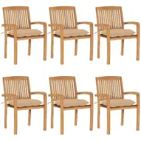 vidaXL BEI CLORIS Stapelbare Gartenstühle mit Kissen 6 Stk. Massivholz Teak 2024 Neu1632871