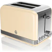 Swan ST19010CNEU Retro Toaster Breite Schlitze 2 Scheiben 3 Funktionen 6 Stufen Toasting, Vintage Creme