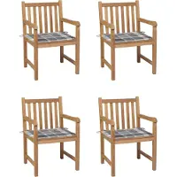Syfax Gartenstühle 4 Stk. Graue Karomuster-Kissen Massivholz Teak
