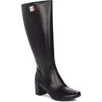 MACIEJKA Damenstiefel Schwarz aus genarbtem Leder, isoliert, Reißverschluss, Schafthöhe 37 cm, Wadenumfang 40 cm, Absatz 5,5 cm