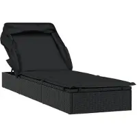 Syfax Sonnenliege mit Faltdach Schwarz 213x63x97 cm Poly Rattan