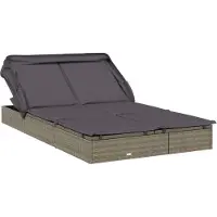 Syfax 2-Personen-Sonnenliege mit Dach Grau 213x118x97 Poly Rattan