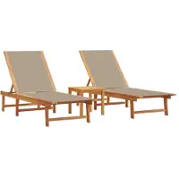 Syfax Sonnenliegen 2 Stk. mit Tisch Taupe Massivholz Akazie Textilene
