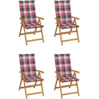 vidaXL CLORIS Gartenstühle 4 Stk. Rote Karomuster-Kissen Massivholz Teak, 29,81 kg