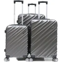 Cheffinger Reisekoffer Koffer 3 tlg Hartschale Trolley Set Kofferset Handgepäck Gepäck Reisetasche ABS-05 Grau
