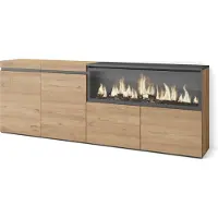 Skraut Home Sideboard, Highboard, 208x35x75cm, 4 Türen, Elektrokamin XXL, Eiche farbe