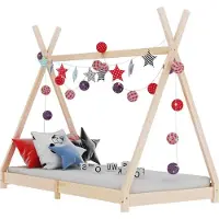 Syfax Kinderbett Tipi-Stil, Massivholz Kiefer, mit Lattenrost, 90 x 200 cm Matratzengröße, Spielhaus & Leseecke, robust & langlebig