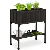 Relaxdays Hochbeet, Folie, Ablage, HxBxT: 80 x 74 x 38 cm, Garten, Balkon & Terrasse, Pflanztisch, Tannenholz, schwarz