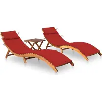 Syfax Sonnenliegen 2 Stk. mit Tisch und Auflagen Massivholz Akazie