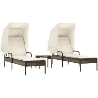 vidaXL Sonnenliegen 2 Stk. mit Dach und Tisch Braun Poly Rattan