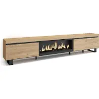 Skraut Home TV-Schrank, Lowboard, 288x35x57 cm, Für großformatiges TV, Elektrokamin XXL, Industriedesign, Eiche