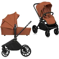 Lionelo Kombikinderwagen Mika Plus 2in1 bis 38 Monate (22kg), XXL-Verdeck mit UPF50+, 3-stufige Verstellung des Elterngriffs - Brown Rust