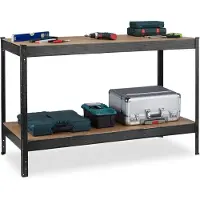 Relaxdays Werkbank, 600 kg, Werktisch, HBT 91 x 141 x 61 cm, 2 verstellbare Ebenen, Werkstatt Regal Stahl & MDF, schwarz