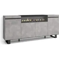 Skraut Home Sideboard, Highboard, 200x35x87cm, 4 Türen, Elektrokamin. Industriedesign, Zementgrau