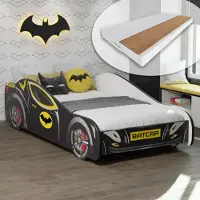 KIDS Collection Autobett Kinderbett Jugendbett mit Rausfallschutz Bett in Bat-Motiv Kinderbett mit Matratze 80x160 cm von 3. bis 10. Lebensjahr