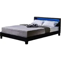 HOME DELUXE - LED Bett Astro - Schwarz, 140 x 200 cm - Inkl. Lattenrost I Polsterbett Design Bett inkl. Beleuchtung