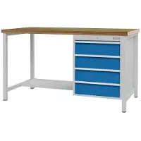 Bedrunka & hirth Werkbank signalblau lichtgrau B1500xH859xT750mm Buche Multiplex 40mm 4 Schubl.