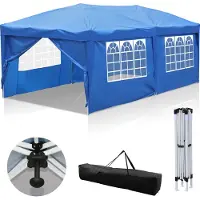 HENGDA Faltpavillon 3 x 6m Pop Up Pavillon Faltbar Gartenzelt, UV-Schutz 50+ Pavillons & Partyzelte, mit 4 Seiten Blau