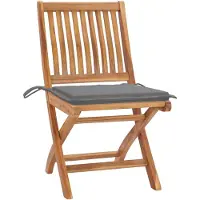 vidaXL Gartenstühle 2 Stk. mit Grauen Kissen Teak Massivholz