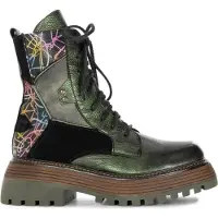 MACIEJKA Springerstiefel aus echtem Leder in Grün- und Schwarztönen, 16 cm Schaft, mit seitlichem Reißverschluss, Plateausohle und Fleece-Innenfutter