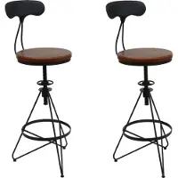 Mendler 2er-Set Barhocker HWC-N18, Barstuhl, höhenverstellbar drehbar Fußablage, Industrial Metall Holz braun, Gestell schwarz