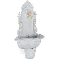 Relaxdays XL Wandbrunnen antik, mit Wasserhahn, nostalgisch, Waschbecken Garten, Aluguss, HBT 75 x 44 x 22 cm, weiß