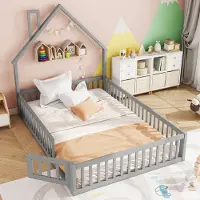 STILVORA Kinderbett 140×200 cm Doppelbett Jugendbett aus Massivholz mit Rausfallschutz und Lattenrost grau (ohne Matratze)