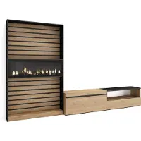 Skraut Home Wohnwand Wohnzimmer, 310x35x186cm, Für TV-Geräte bis zu 80", Elektrokamin XXL, Eiche und Schwarz