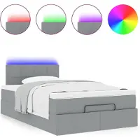 Syfax Ottoman-Bett mit Matratze & LEDs Hellgrau 120x190 cm Stoff
