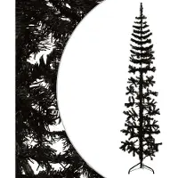 The Living Store Künstlicher Halb-Weihnachtsbaum Ständer Schlank Schwarz 180 cm