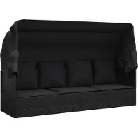 Syfax Outdoor-Loungebett mit Dach und Kissen Schwarz Poly Rattan