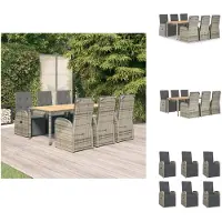 vidaXL 7-tlg. Garten-Essgruppe mit Kissen Grau Poly Rattan - Gartenstühle