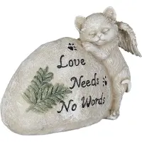 Relaxdays Grabschmuck für Katze, Gartendeko Figur, Andenken Tier, Grabstein mit Spruch, Katzenengel, wetterfest, creme