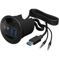Icy Box IB-HUB1404A, Tisch-Hub, 2x Type-A, 1x Type-C, 1x Audio Ein-/Ausgang, 1x SD/MicroSD Slot, Schwarz, Kunststoff, 68 mm, 69 mm, 70 mm, 156 g