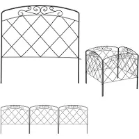 Relaxdays Beetzaun, 4-teilige Beetumrandung für Garten, Dekozaun Metall, antikes Design, HxB: 41,5 x 245 cm, schwarz