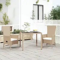 vidaXL "Rabatt" 3-tlg. Garten-Essgruppe - mit tishe & Stuhl - mit Kissen Beige Poly Rattan - Lounge-Dining set CC7764