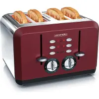 Arendo Toaster 4-Schlitz im Edelstahlgehäuse für 4 Scheiben, extrabreite Röstschlitze, leichte Reinigung, Rot