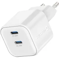 Swissten , GaN Ladegerät mit Doppel-USB-C-Anschluss Kompakt Power Delivery 20W, Weiß