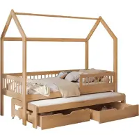 Mirjan 24 Kinderbett Asher 90, Bett mit zwei Bettschubladen, zwei Schlaffläche, Lattenrost, Holzkonstruktion (Farbe: Nuche, Größe: 89x200 cm)