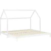 Homestyle4u Kinderbett 90x200 180x200 ausziehbar mit Lattenrost mit Matratze mit Standard 100 Familienbett Kinderbett Hausbett Weiß Holz