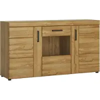 Wójcik Kommode Cortina 3-türig aus MDF mit Glaseinsatz Softclose 86x157x41 cm