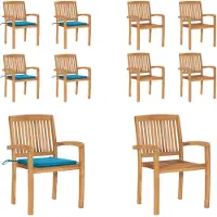 vidaXL Stapelbare Gartenstühle mit Kissen 4 Stk. Massivholz Teak - Gartenstuhl - Gartenstühle - Holzstuhl - Holzstühle