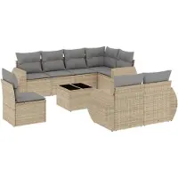 vidaXL 9-tlg. Garten-Sofagarnitur mit Kissen Beige Poly Rattan