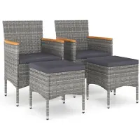 Syfax 4-tlg. Gartenstuhl und Hocker Set Poly Rattan Grau