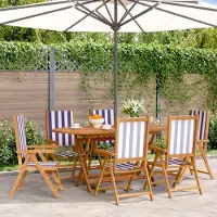vidaXL "im Angebot" Gartenstühle Verstellbar 6 Stk. - bis 150 kg - Blau Weiß Stoff und Massivholz - Stapelsessel CC9574