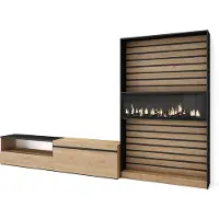 Skraut Home Wohnwand Wohnzimmer, 310x35x186cm, Für TV-Geräte bis zu 80", Elektrokamin XXL, Eiche und Schwarz