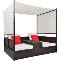 Syfax Gartenbett mit Baldachin Braun 190×130 cm Poly Rattan